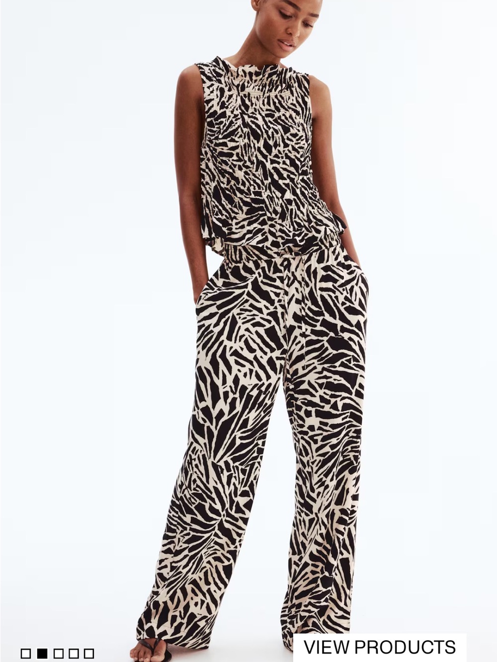 Black & Cream Printed Wide-Leg Pants